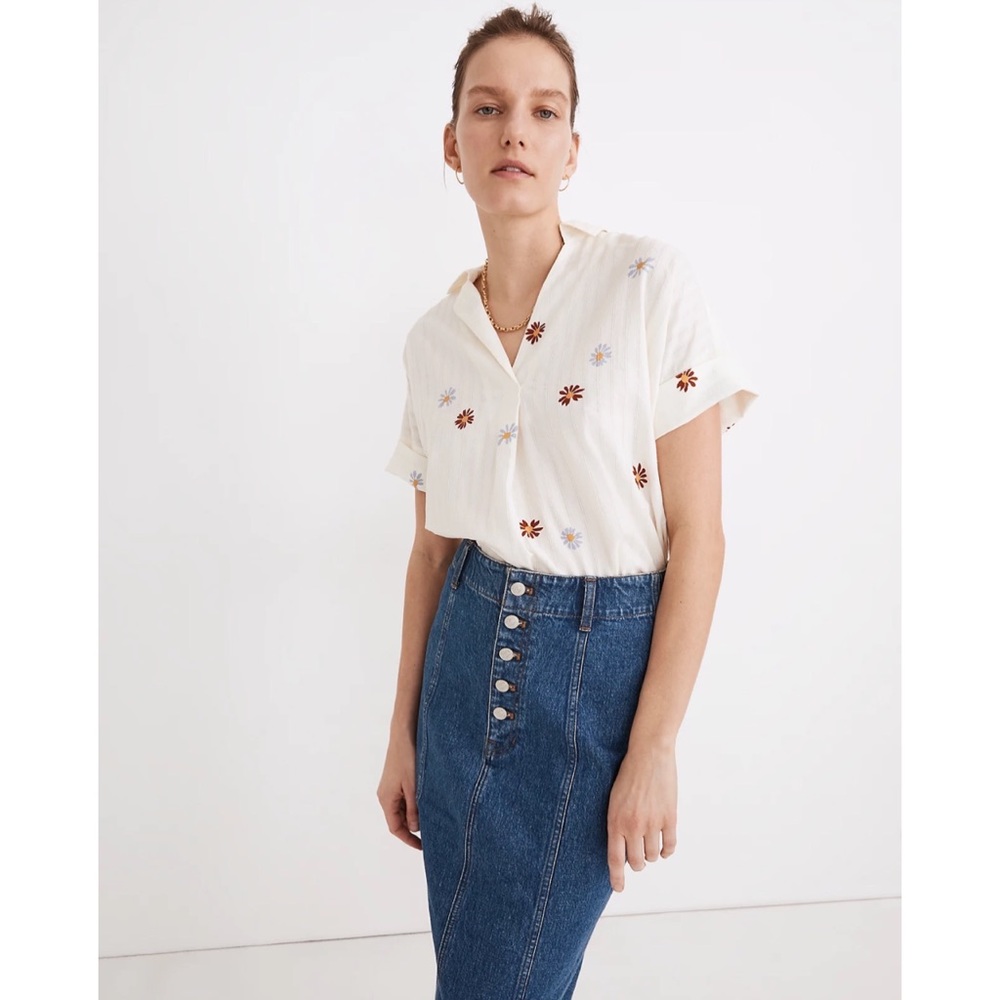 NWT | Madewell | Daisy Printed Courier Button-Back Shirt in Stripe